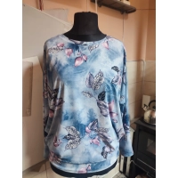 Wzorzysta bluzka Oversize z lejącego materiału - różowe listeczki